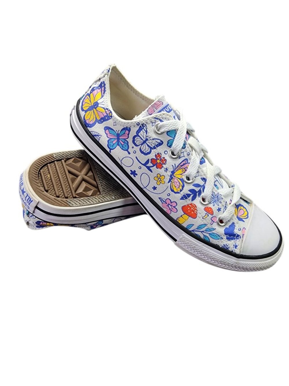 Converse Chuck Taylor All Star Low GS Butterfly Kids Sneakers Size 3 White Shoes